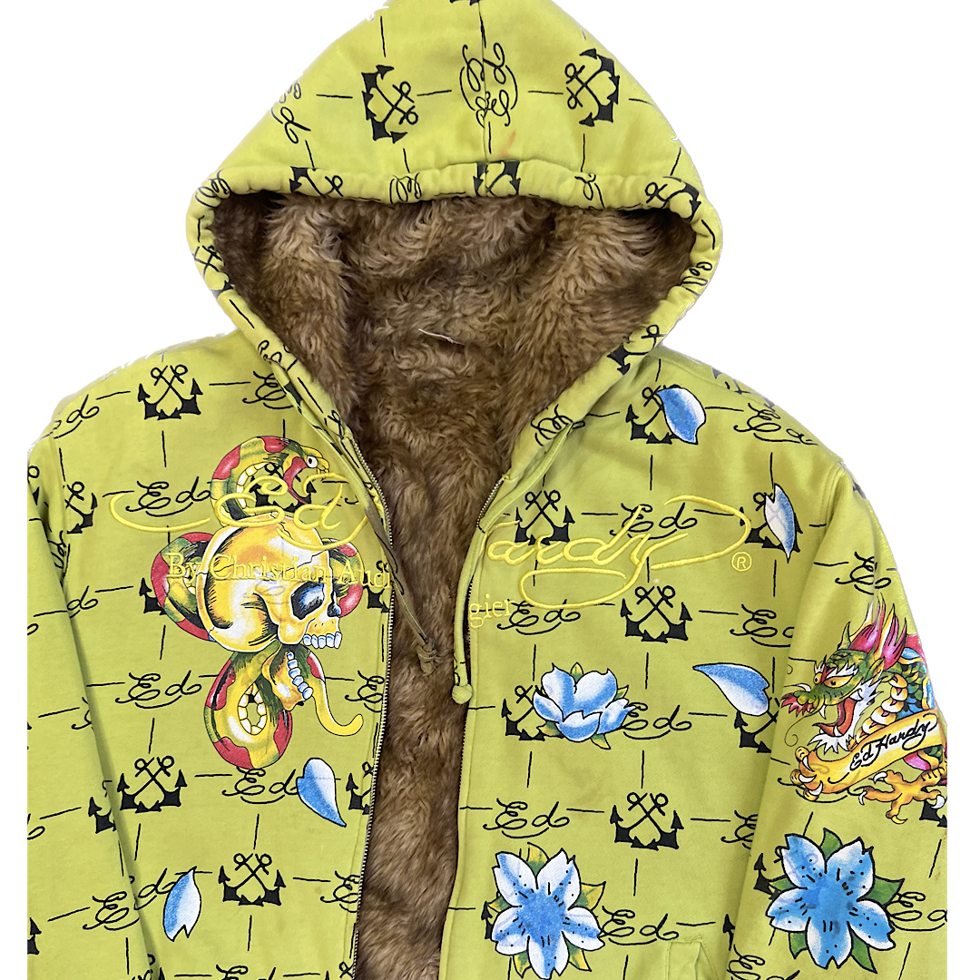 Y2K Ed Hardy Fur Hoodie