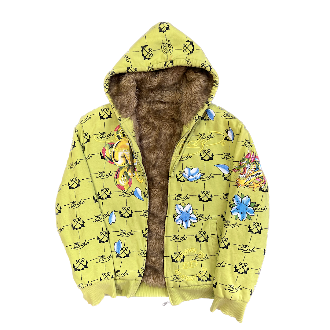 Y2K Ed Hardy Fur Hoodie